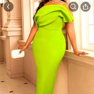 Elegant Lime Green Off-Shoulder Dress